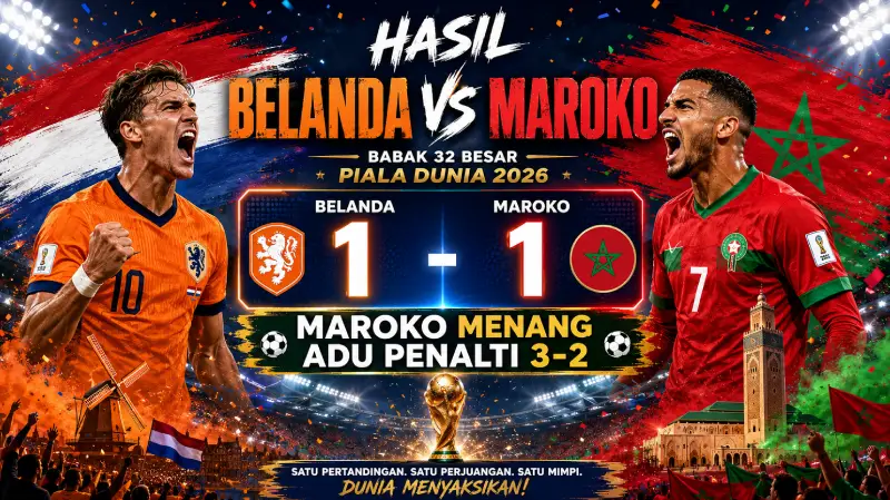 Hasil Belanda vs Maroko di Babak 32 Besar Piala Dunia 2026