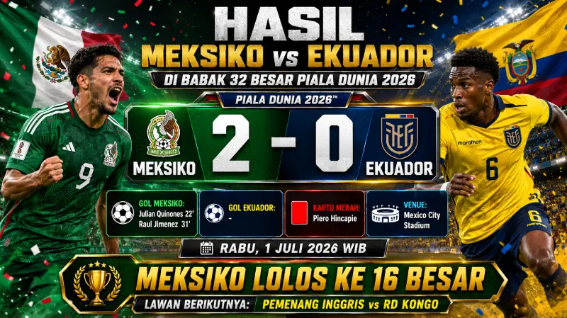 Hasil Meksiko vs Ekuador di Babak 32 Besar Piala Dunia 2026