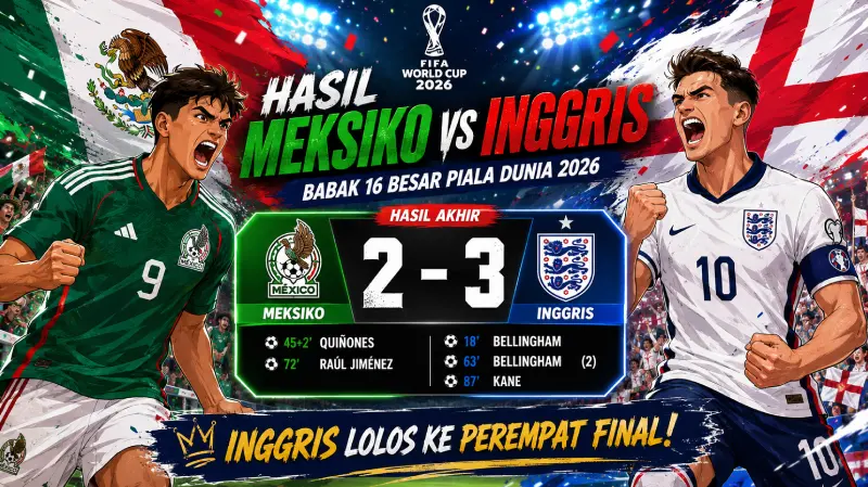 Hasil Meksiko vs Inggris di Babak 16 Besar Piala Dunia 2026