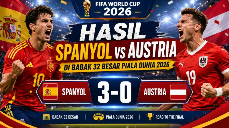 Hasil Spanyol vs Austria di Babak 32 Besar Piala Dunia 2026